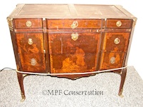 French Oriental Motif Marquetry Empire Revival  Marble Top Chest